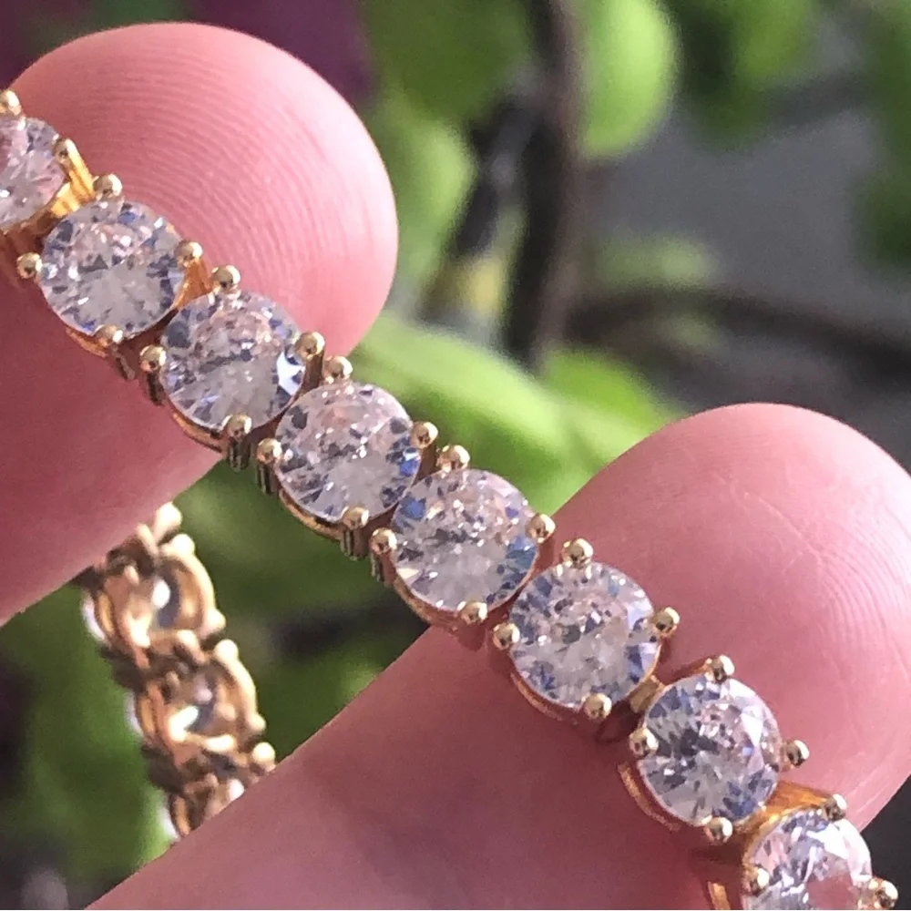 Men’s 5mm round cubic zirconia 14k gold plated setting bracelet 8”